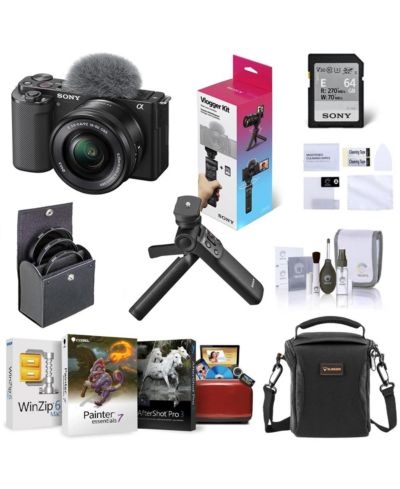Sony ZV-E10 Mirrorless Camera w/16-50mm Lens, Black w/Grip, Mac Software