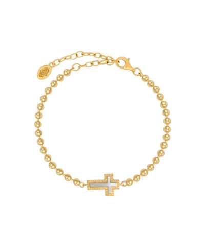 Karma and Luck Mother of Pearl Gold Cross Charm Bracelet
