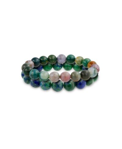 Комплект из 2 браслетов Bling Jewelry с зелеными и голубыми камнями Jasper 12MM
