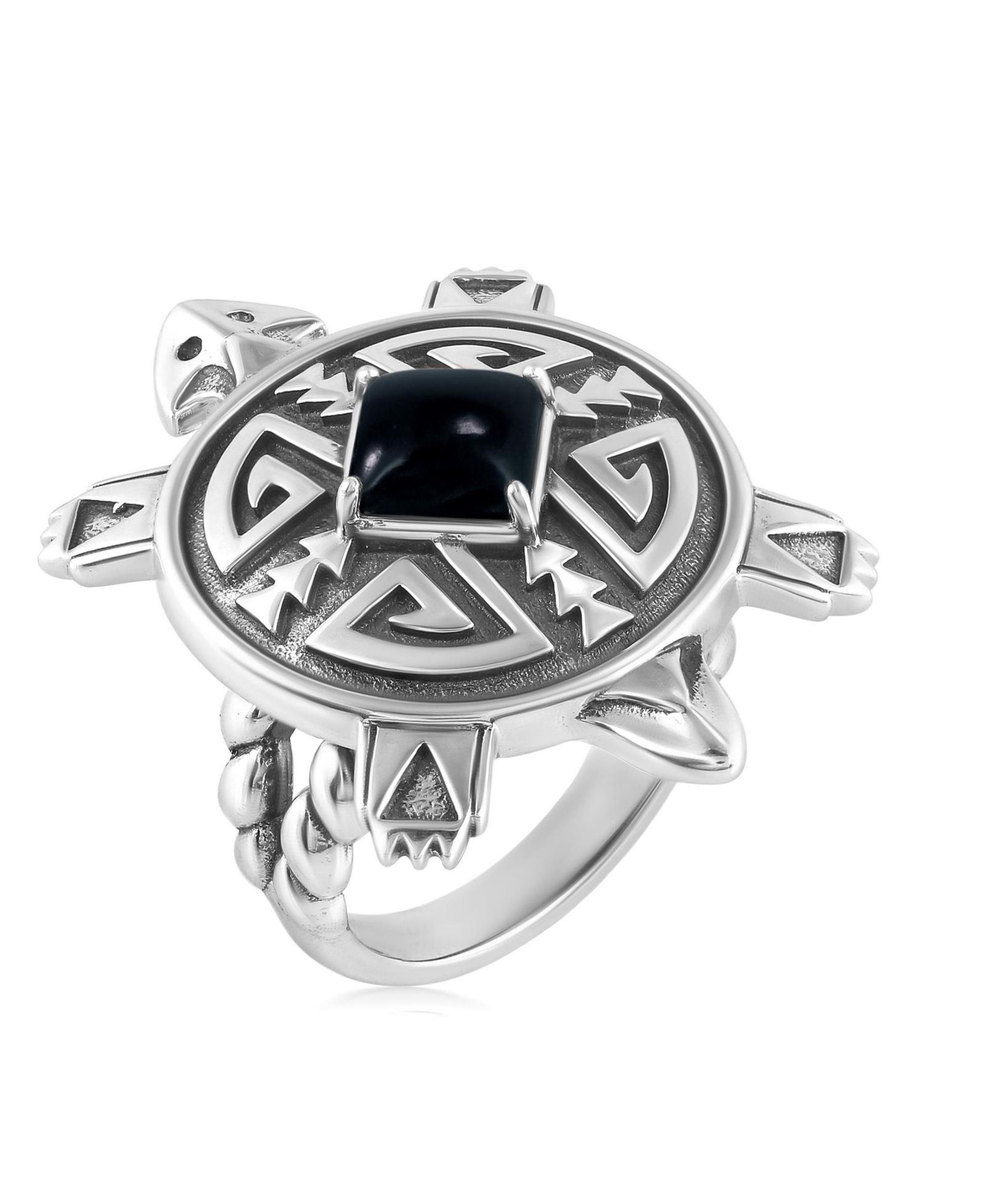 Sterling Onyx Fritz Casuse Split Shank Turtle Ring, Size 10