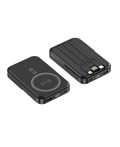 Внешний аккумулятор Alpha Digital 10000mAh Magnetic с подставкой, 3 кабеля и беспроводная зарядка