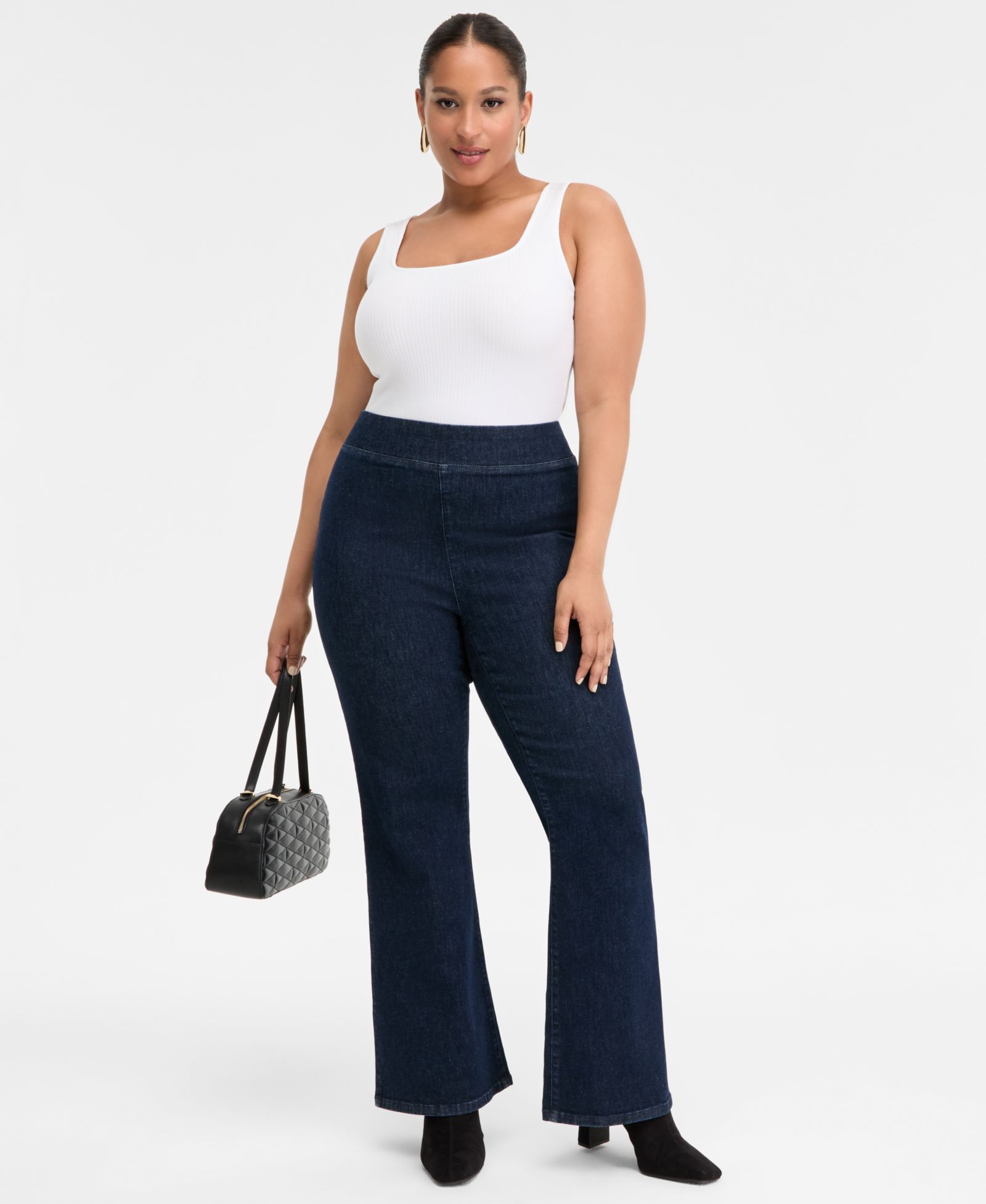 I.N.C. International Concepts Plus Size High-Rise Pull-On Flared Jeans, Macy's Exclusive