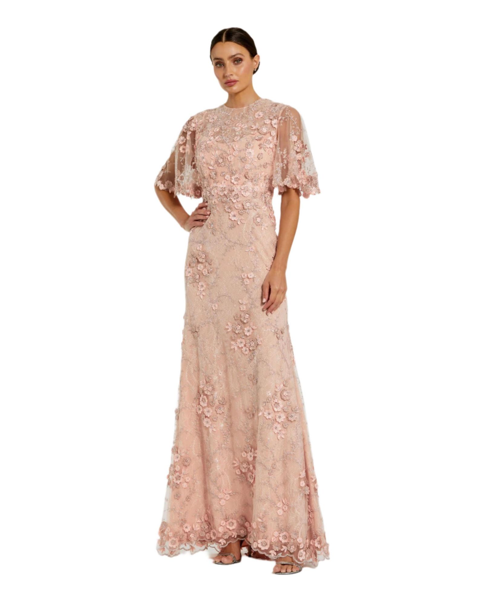 Женское вечернее платье Mac Duggal с цветочной вышивкой и рукавами-крыльями