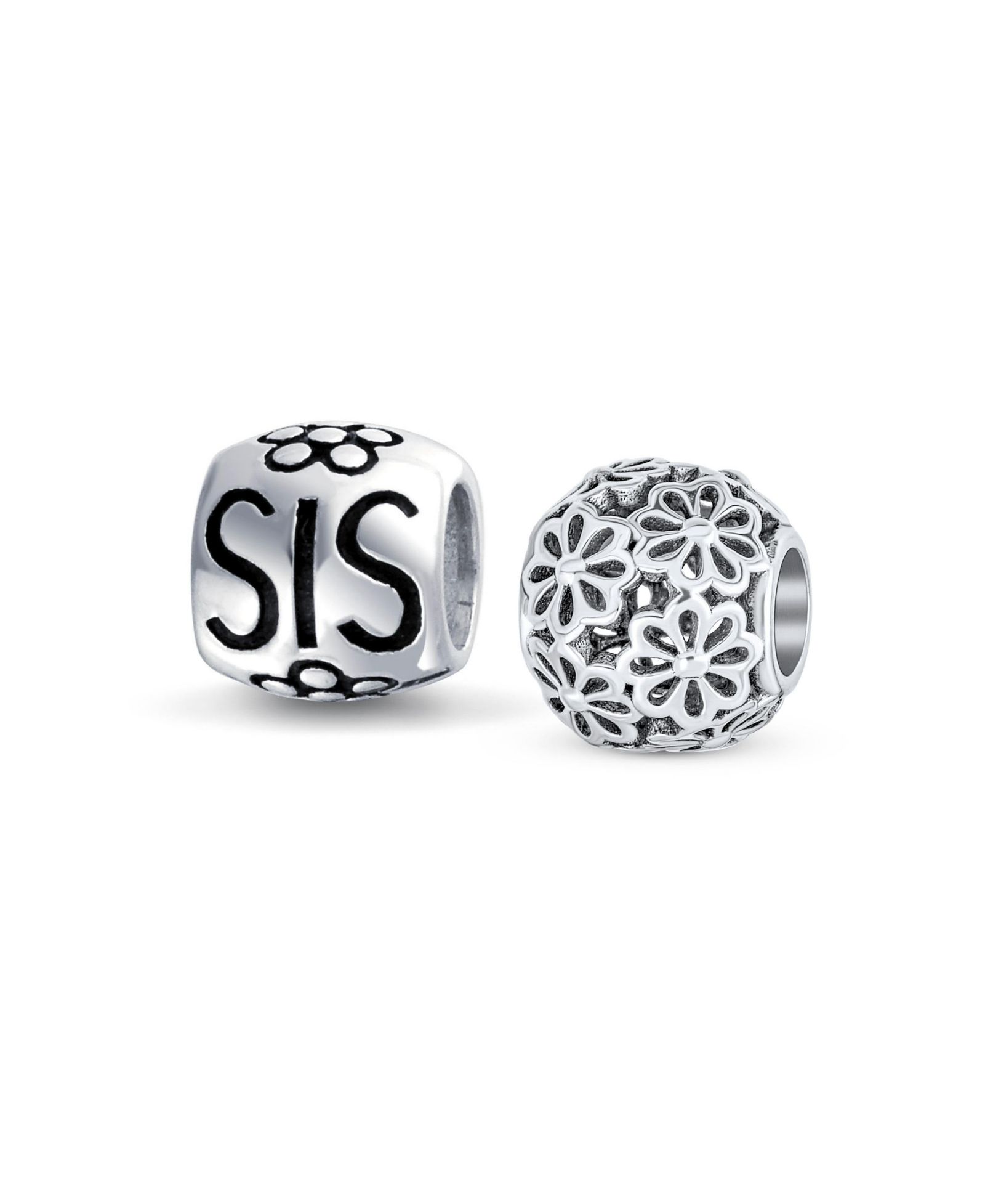 Bling Jewelry шарм-бусина Sterling Silver Floral Filigree Bouquet Flower Heart Love Sorority Sister Word SIS (набор)