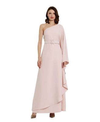 Mac Duggal Women's Crepe One Sleeve Belted Kaftan Dress