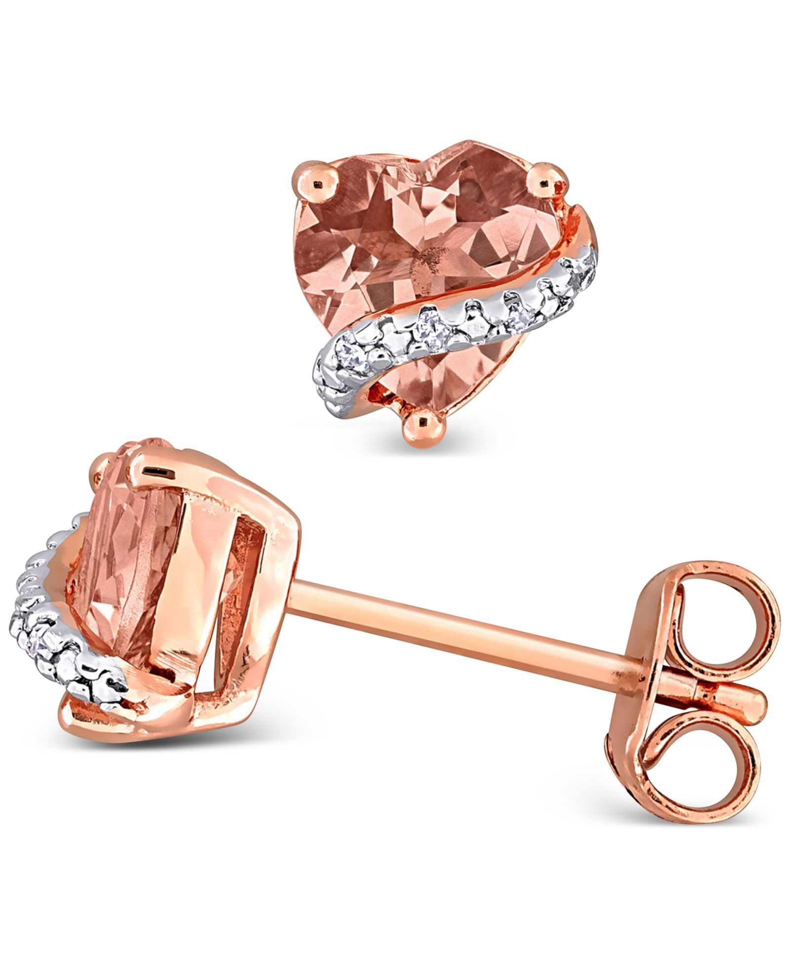 Morganite (1-1/3 ct. t.w.) & Diamond Accent Heart Stud Earrings in  Rose-Plated Sterling Silver