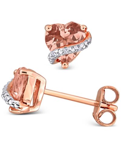 Morganite (1-1/3 ct. t.w.) & Diamond Accent Heart Stud Earrings in  Rose-Plated Sterling Silver