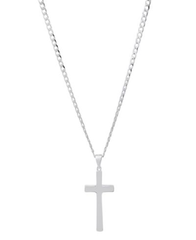 Унисекс ожерелье Steeltime Sterling Silver Cuban Superflat Chain и кулон с крестом