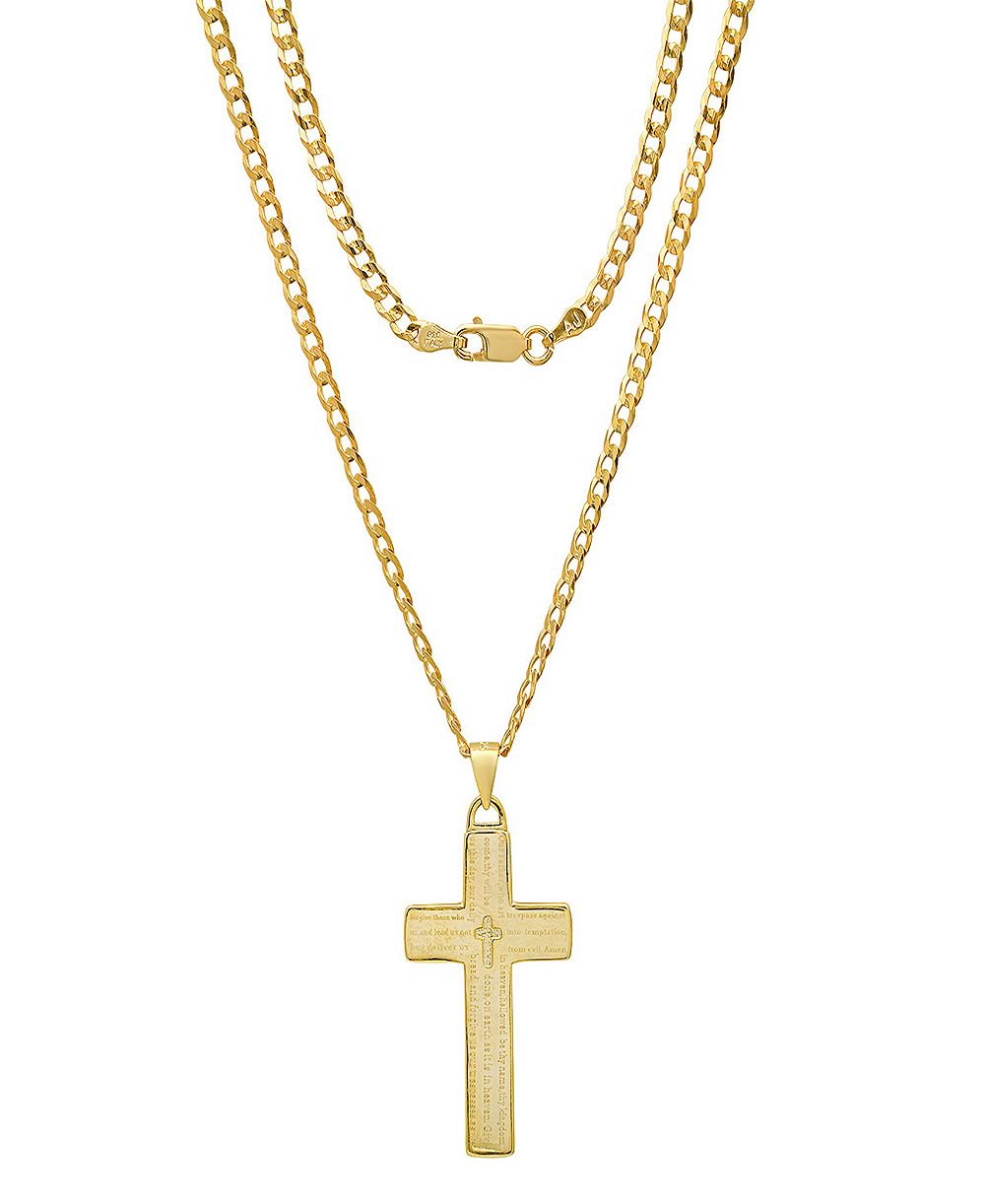 STEELTIME унисекс цепь Cuban Super Flat из стерлингового серебра с позолотой 14K и кулон-браслет с молитвой Господней