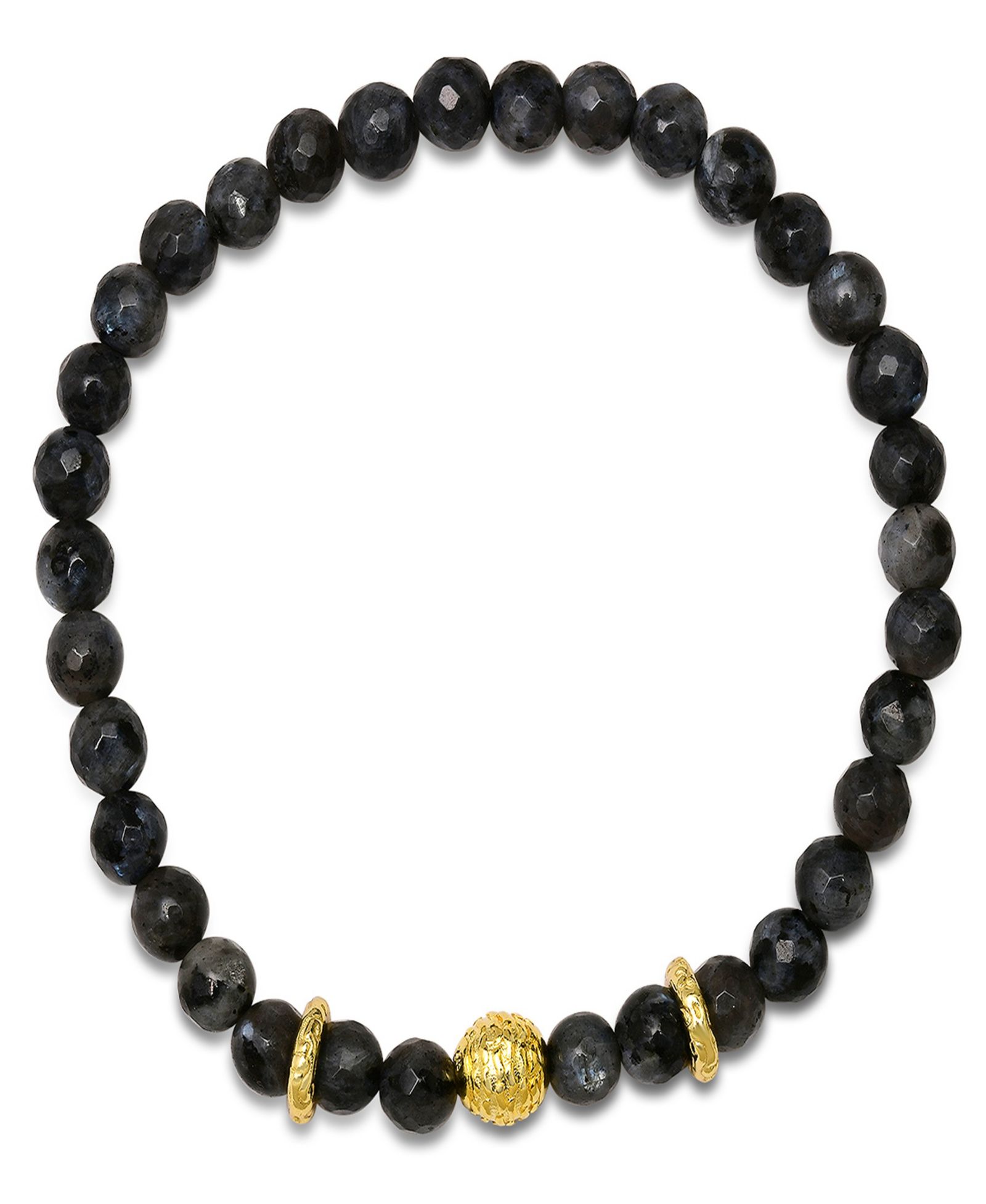 Steeltime Men’s 14K Gold Plated Sterling Silver and Gray Agate Beaded Stretch Bracelet