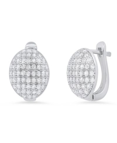 Женские серьги-кольца Steeltime Sterling Silver and Simulated Diamonds Dot Huggie