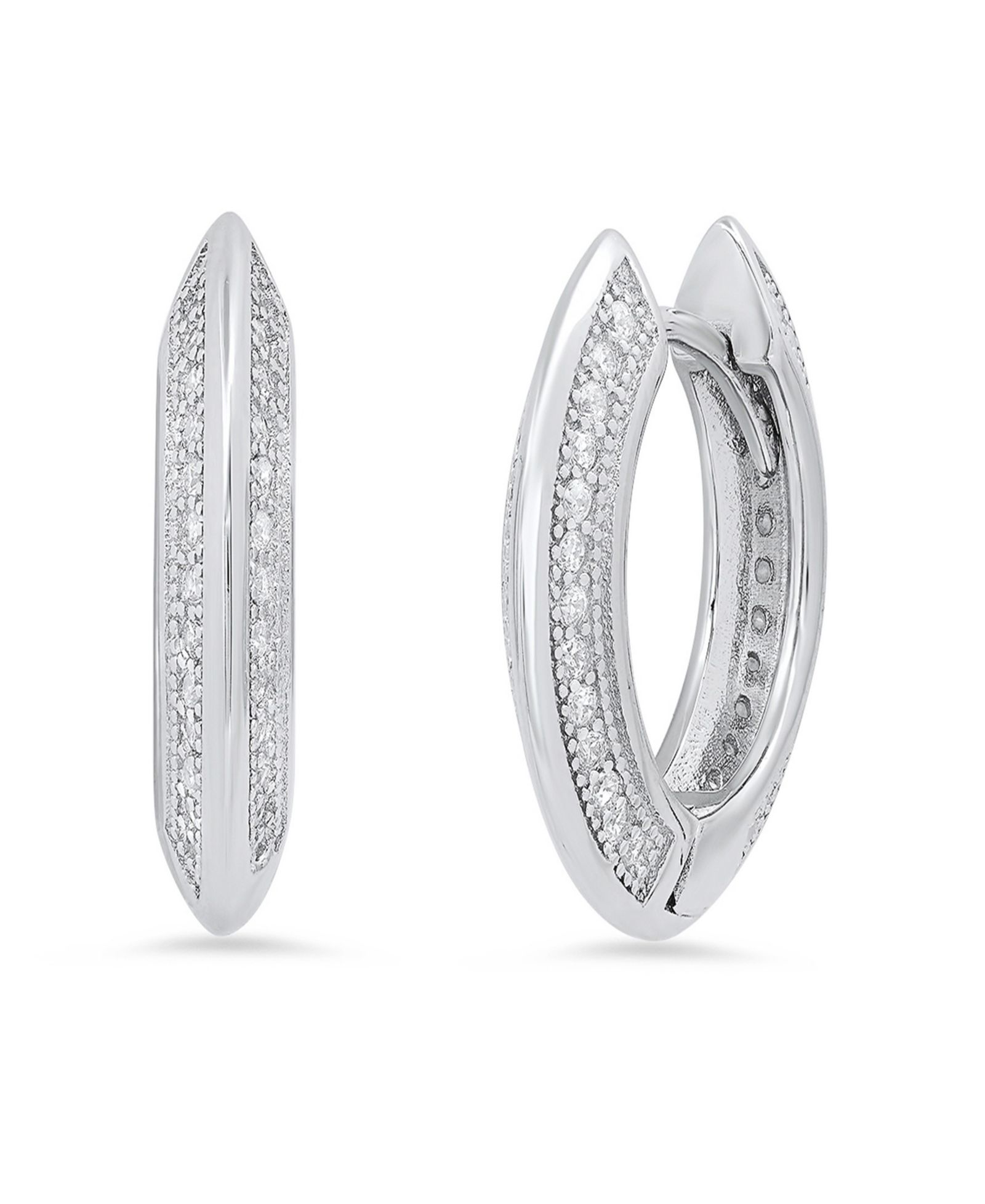 Steeltime Women's Sterling Silver and Simulated Diamonds Flat Huggie Earrings