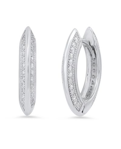 Серьги-кольца Steeltime Women's Sterling Silver and Simulated Diamonds Flat Huggie