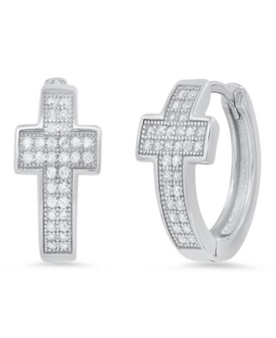 Женские серьги-кольца STEELTIME Sterling Silver and Simulated Diamonds Cross Huggie