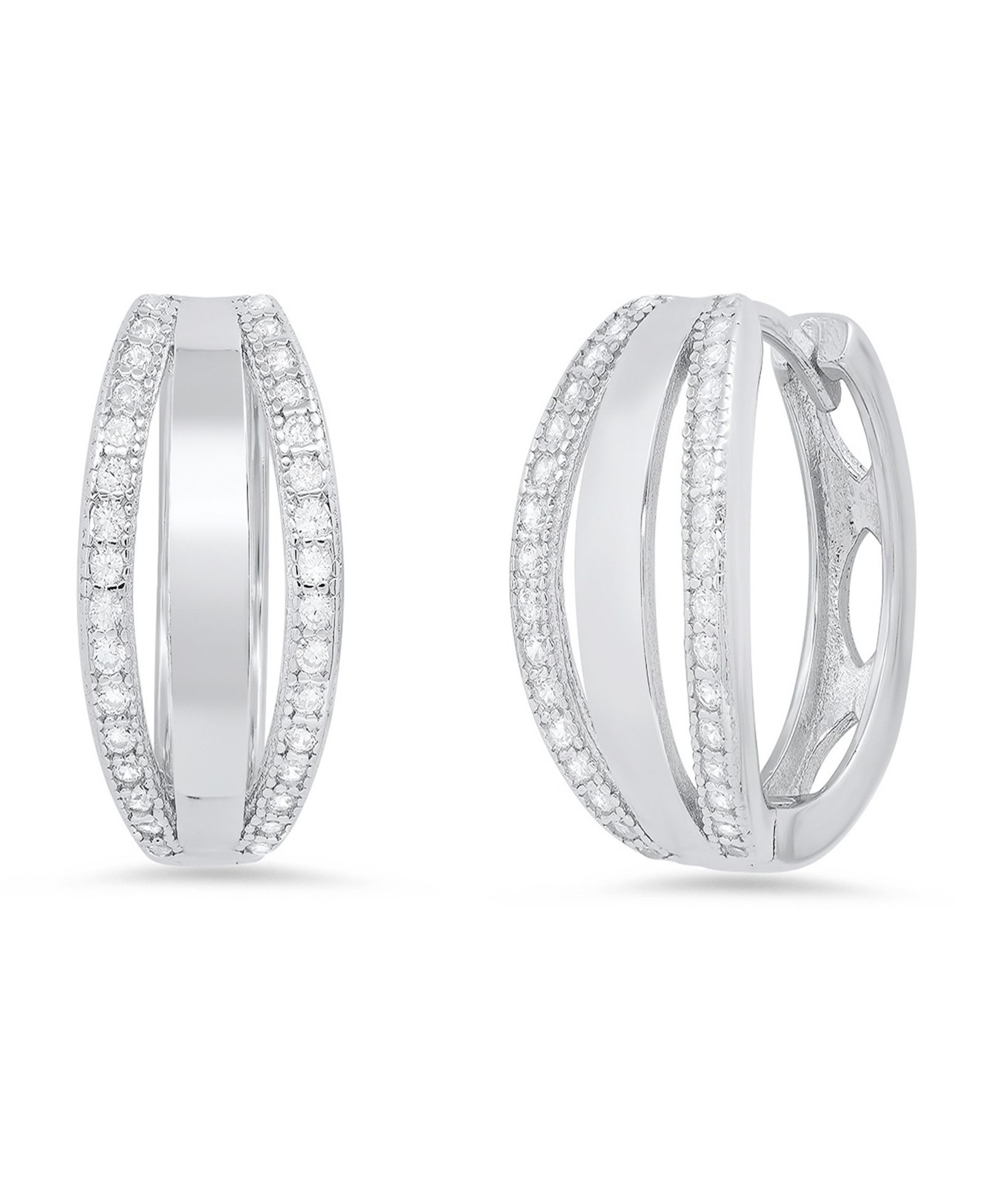 Женские серьги Steeltime Women's Sterling Silver and Simulated Diamonds Layered Huggie Earrings
