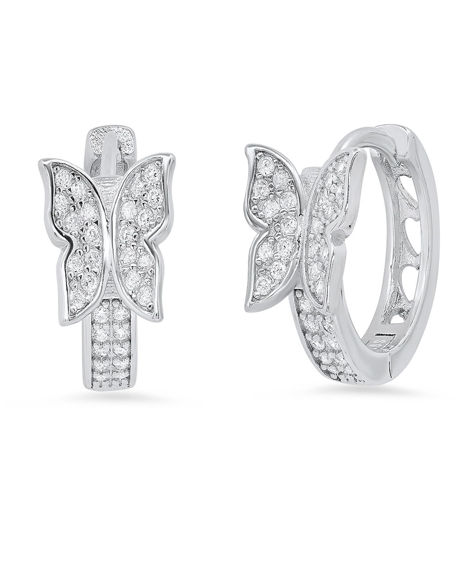 Steeltime Women's Sterling Silver and Simulated Diamonds Butterfly Huggie Earrings