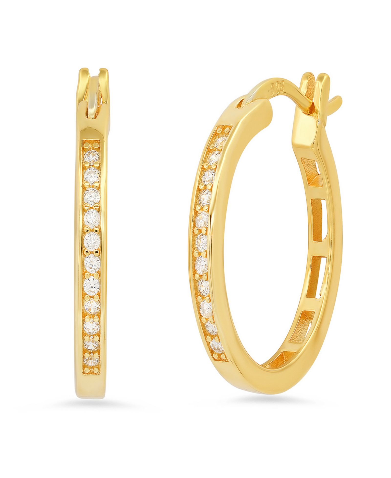 Steeltime Women's Plated Sterling Silver and Simulated Diamonds Hoops Huggie Earrings