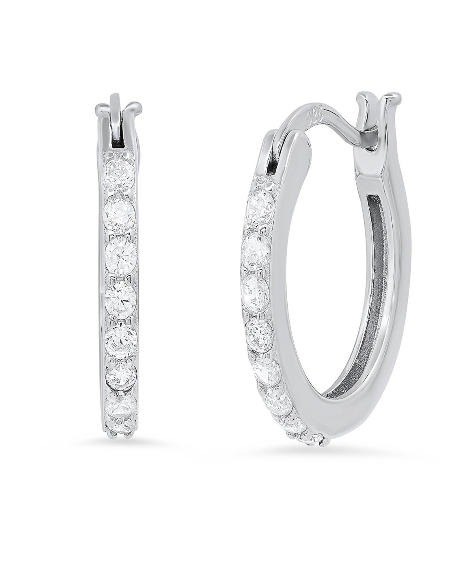 Steeltime Women's Sterling Silver and Simulated Diamonds Thin Hoop Earrings