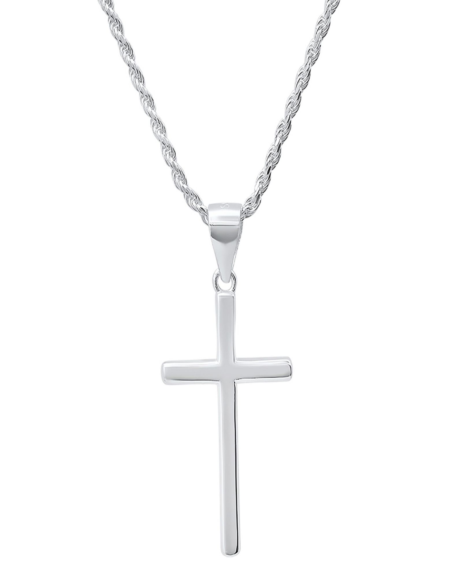 Steeltime Men's Sterling Silver Rope Chain and Cross Pendant Necklace