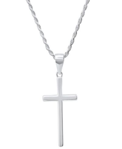 Steeltime Men's Sterling Silver Rope Chain and Cross Pendant Necklace