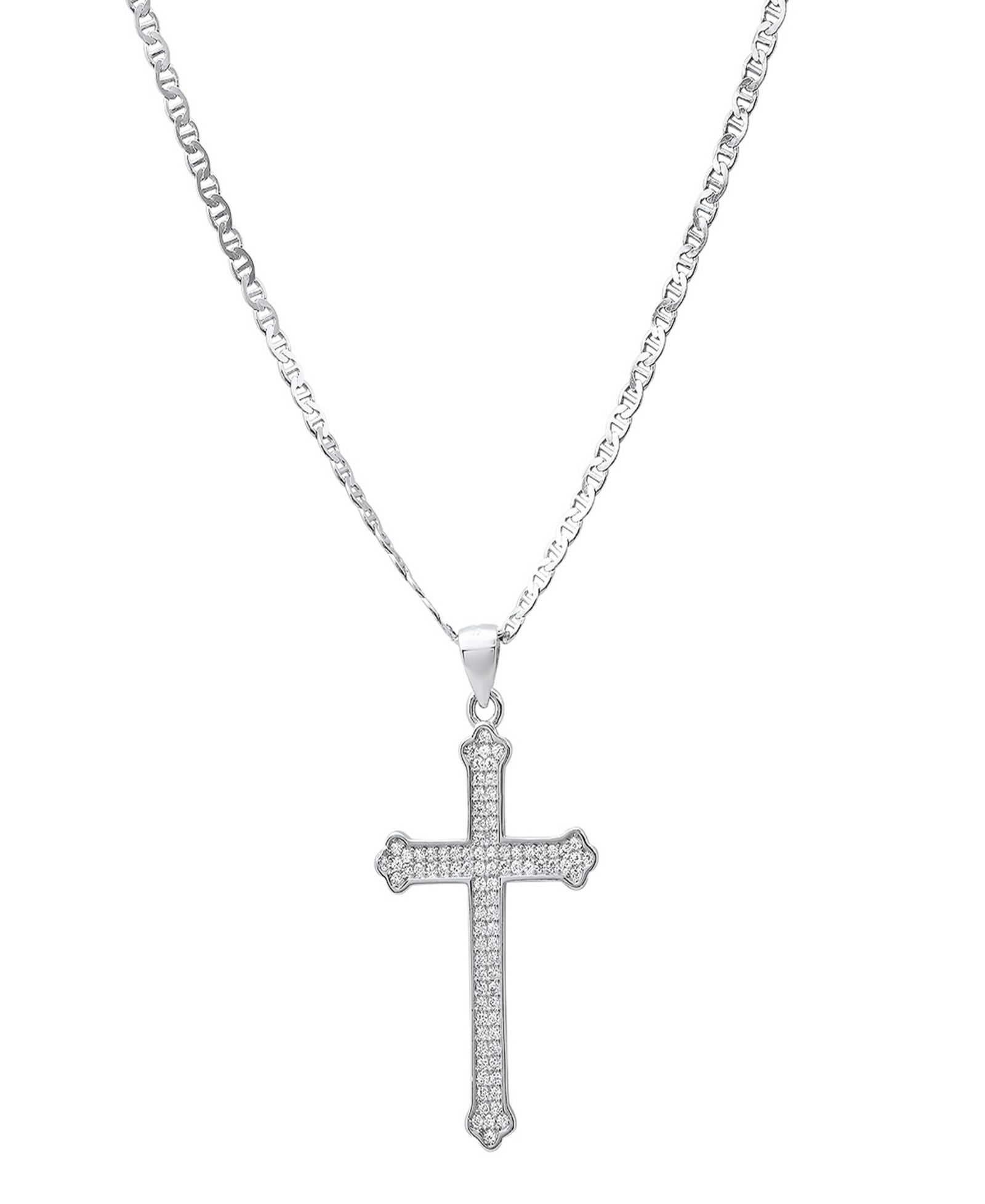 Steeltime Men's Sterling Silver and Simulated Diamonds Cross Pendant Necklace
