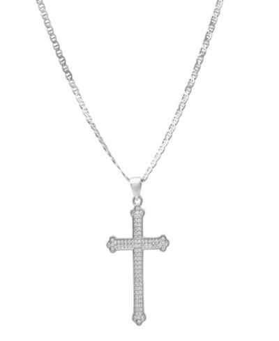 Steeltime Men's Sterling Silver and Simulated Diamonds Cross Pendant Necklace