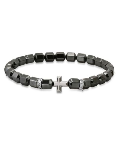 Мужской браслет Steeltime Sterling Silver Cross and Hematite Beaded Stretch