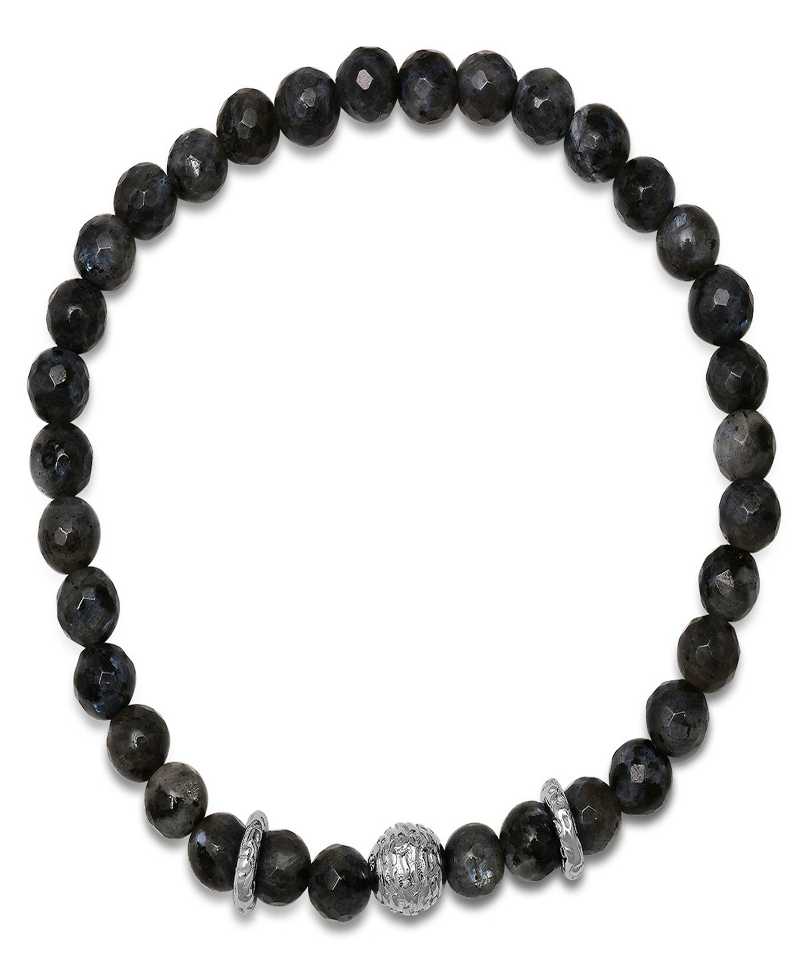 Steeltime Men’s Sterling Silver and Gray Agate Beaded Stretch Bracelet