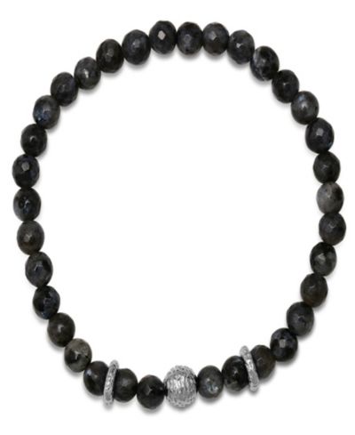Steeltime Men’s Sterling Silver and Gray Agate Beaded Stretch Bracelet
