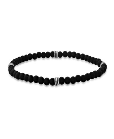 Steeltime Men’s Sterling Silver and Black Lava Beaded Stretch Bracelet