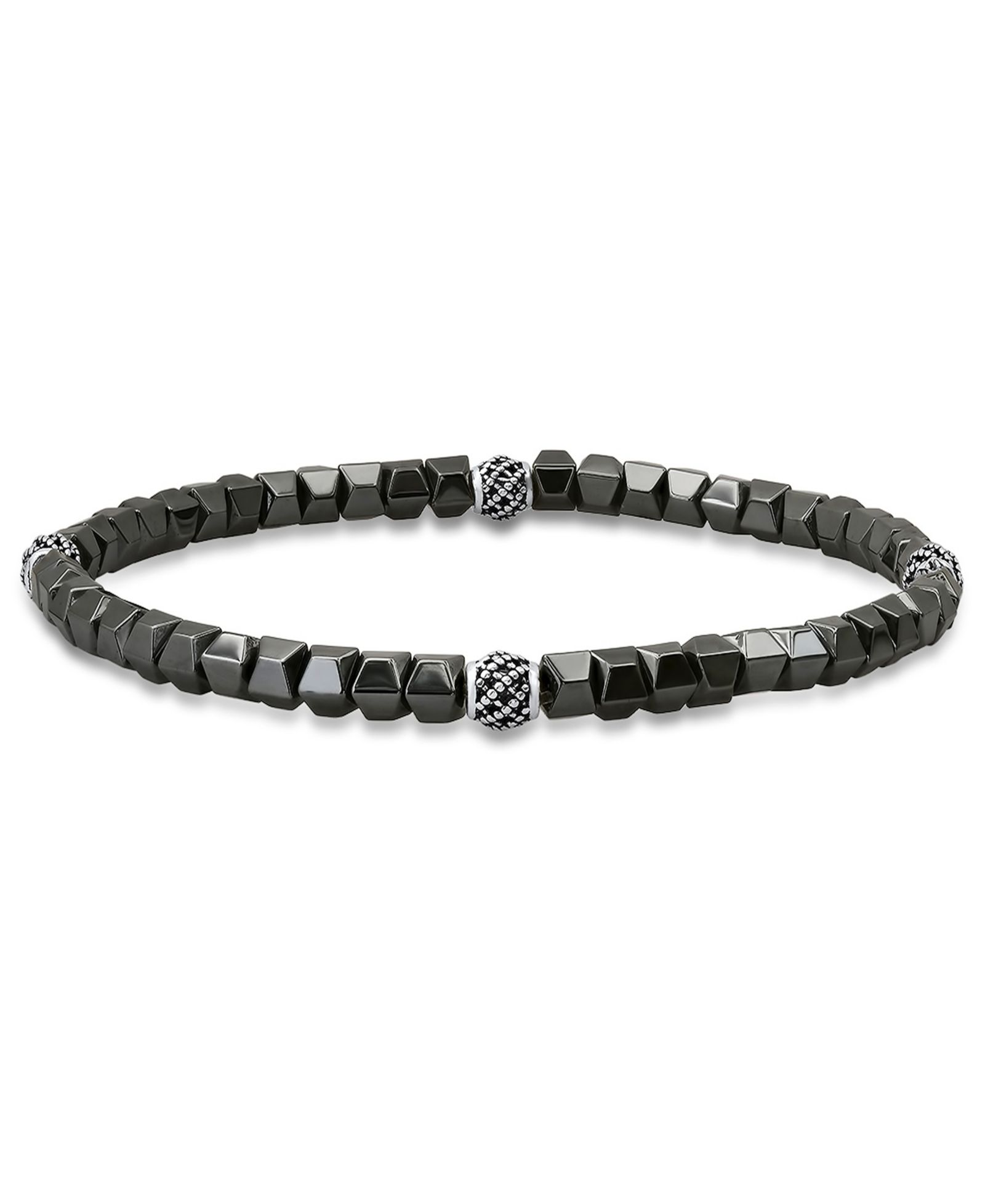 Steeltime Men’s Sterling Silver and Hematite Beaded Stretch Bracelet