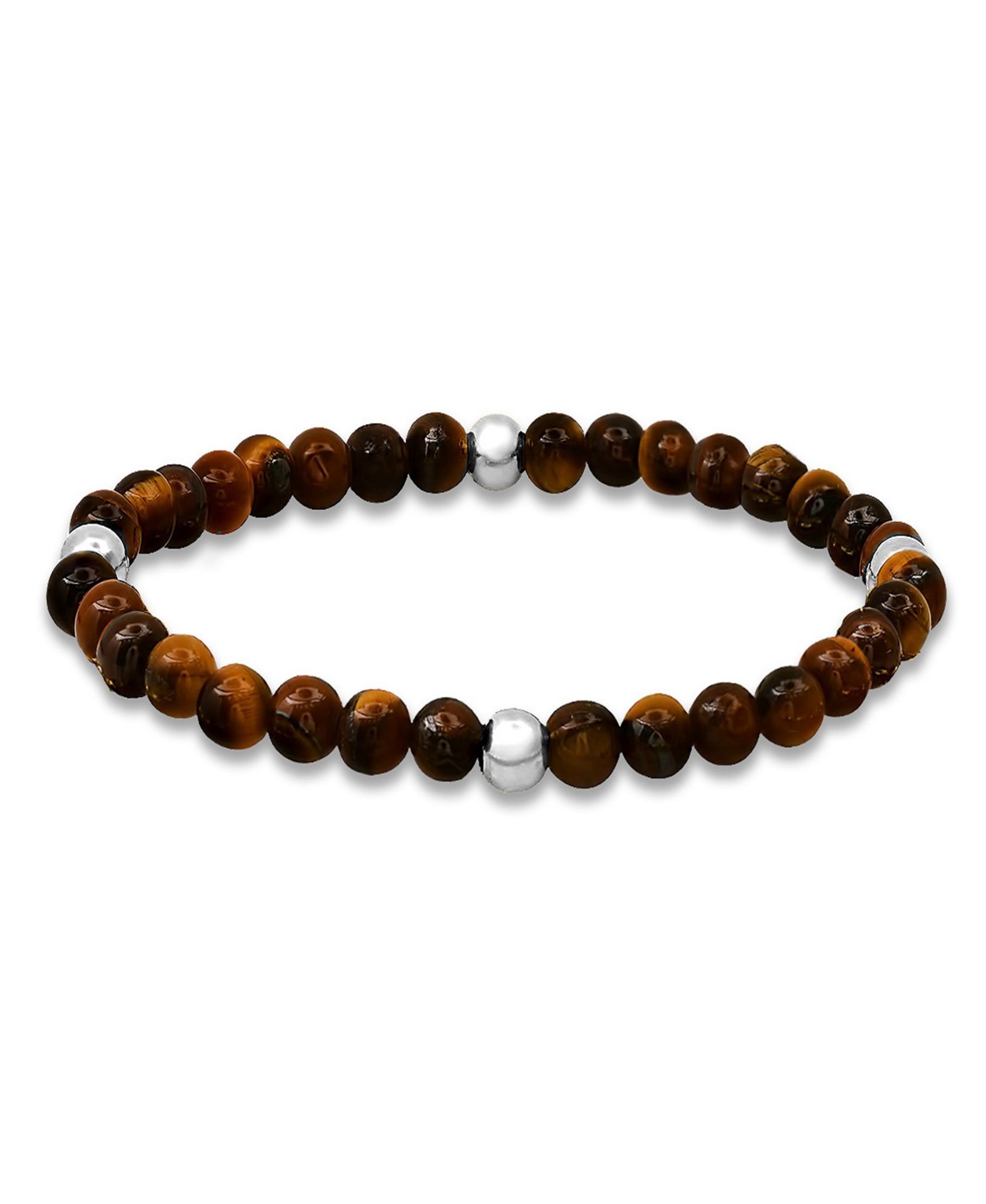 Steeltime Men’s Sterling Silver and Tiger Eye Beaded Stretch Bracelet