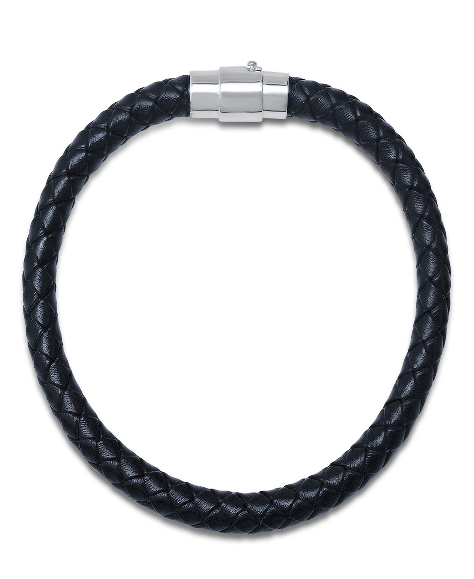 Steeltime Men’s Braided Leather and Sterling Silver Magnetic Clasp Bracelet.