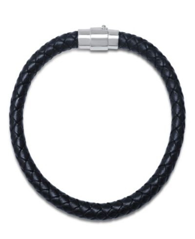 Мужской браслет Steeltime Men’s Braided Leather and Sterling Silver Magnetic Clasp