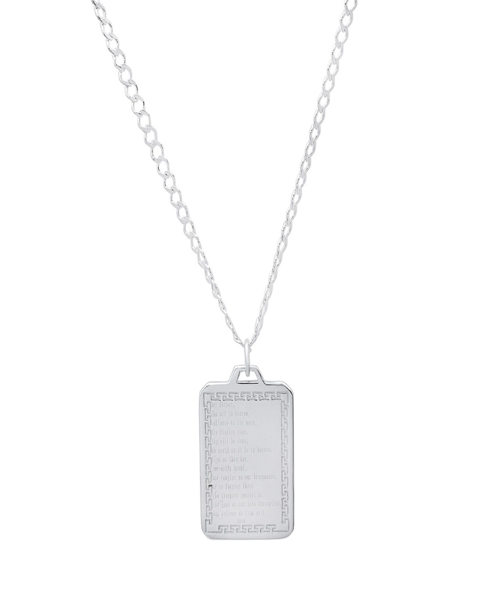 Steeltime Men's Sterling Silver Lords Prayer Dog Tag Pendant Necklace