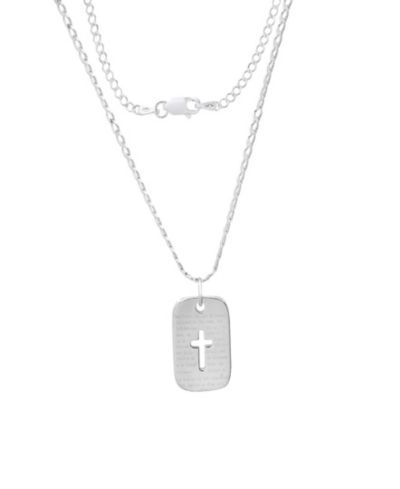 Steeltime Men's Sterling Silver Cross Dog Tag Pendant Necklace