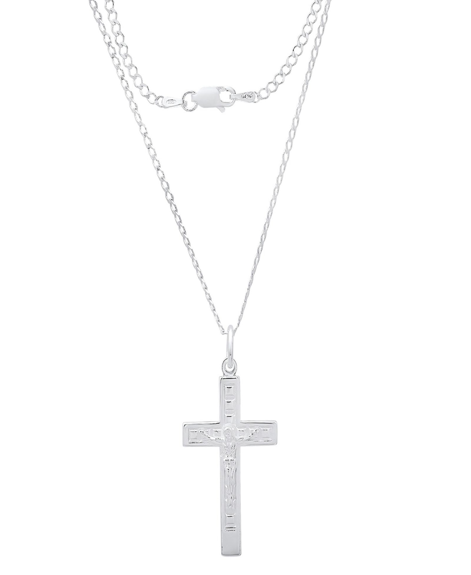 Steeltime Men's Sterling Silver Crucifix Paired Pendant Necklace