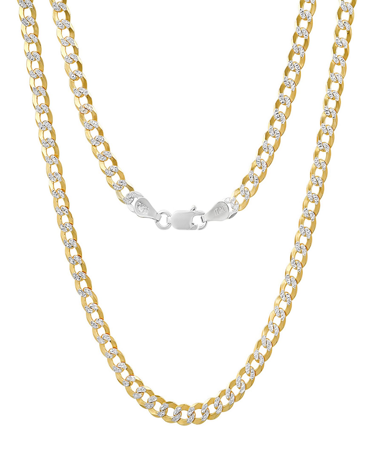 Steeltime Unisex Sterling Silver and 18K Gold Plated Diamond Cut Curb Link Necklace