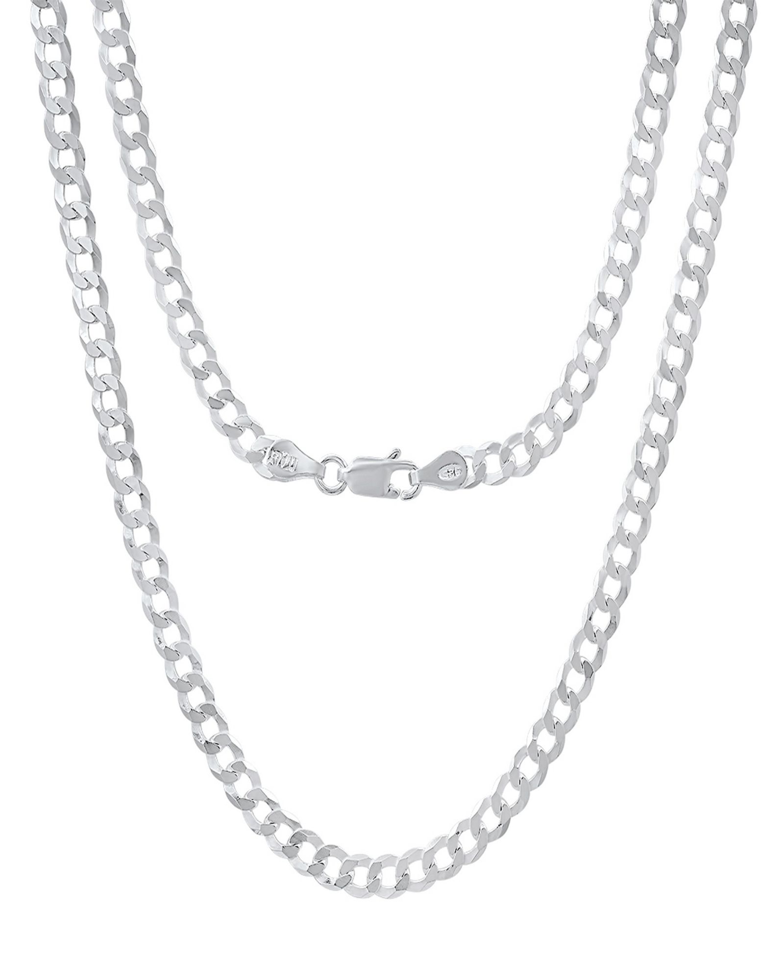 Steeltime Unisex Sterling Silver Diamond Cut Curb Link Chain Necklace