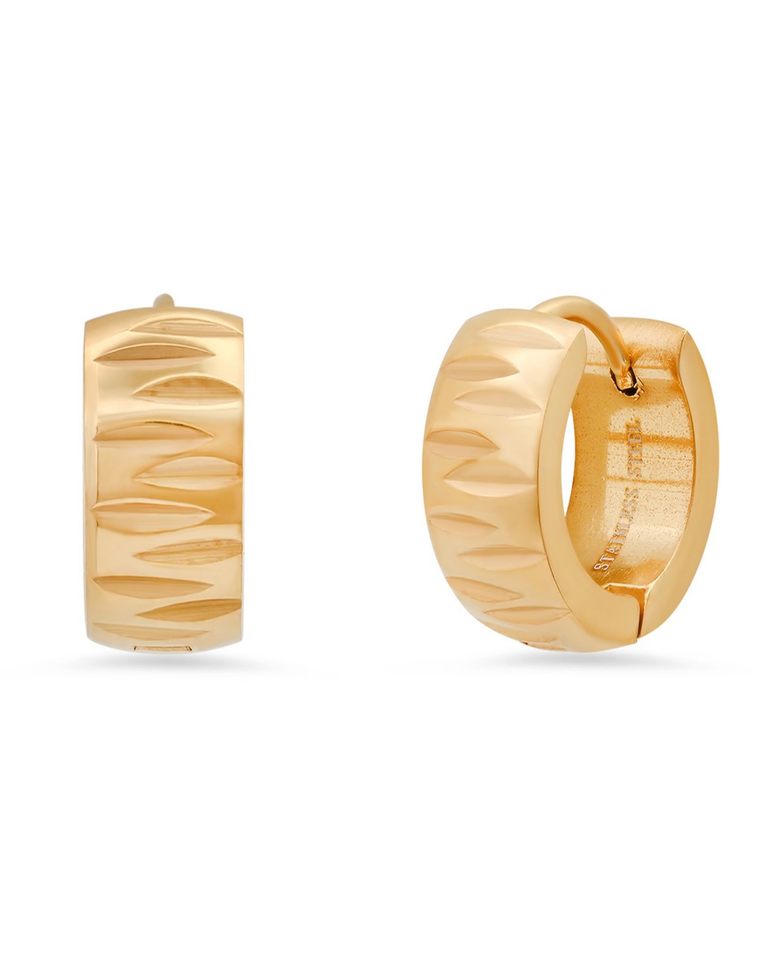 Женские серьги-кольца Steeltime 18K Gold-Plated Stainless-Steel Diamond Cut Huggie