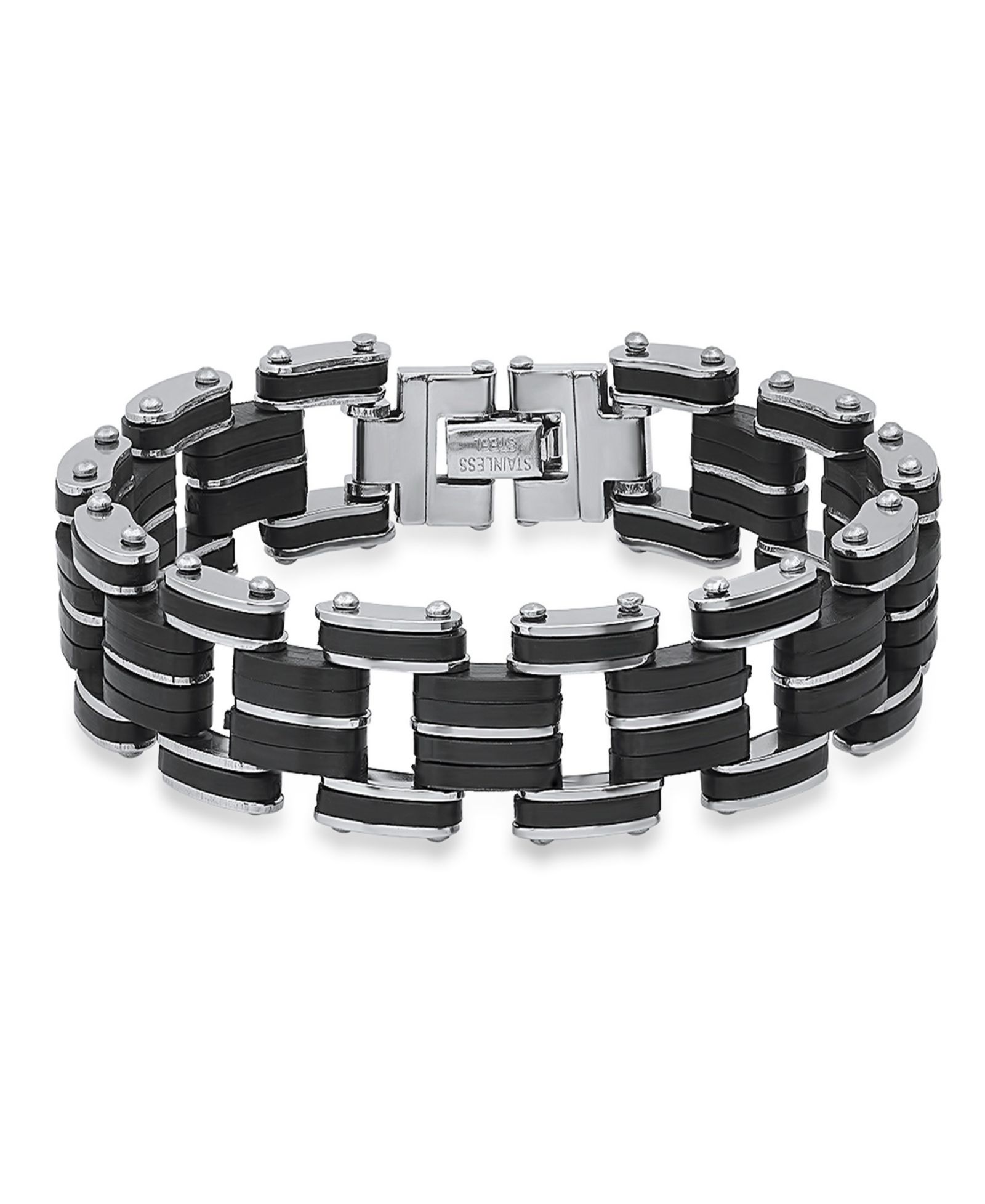 Мужской браслет Steeltime из нержавеющей стали и черной резины для велосипеда