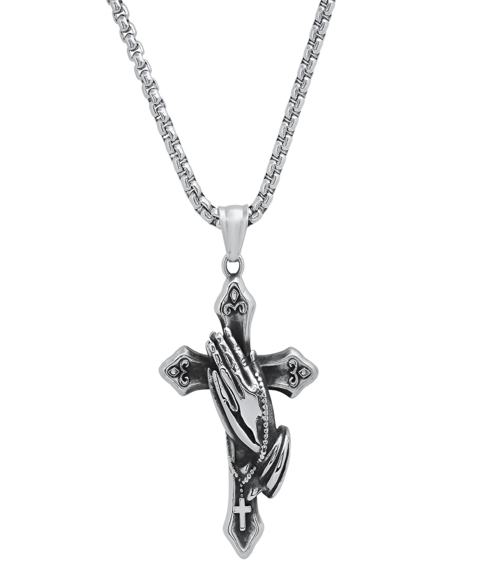Мужской кулон Steeltime Stainless-Steel Prayer Hand and Cross