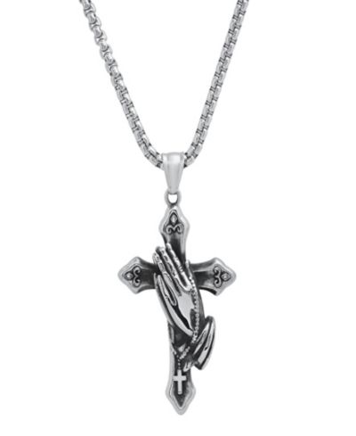 Мужской кулон Steeltime Stainless-Steel Prayer Hand and Cross