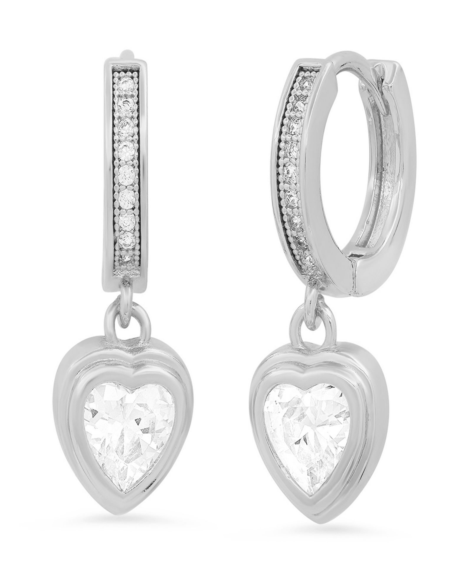 Женские серьги-кольца Steeltime Brass Simulated Diamonds Dangling Charm Heart Huggie