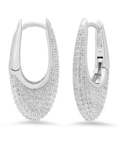 Женские серьги-кольца STEELTIME 18K White Gold-Plated Brass Simulated Diamonds Oval Huggie