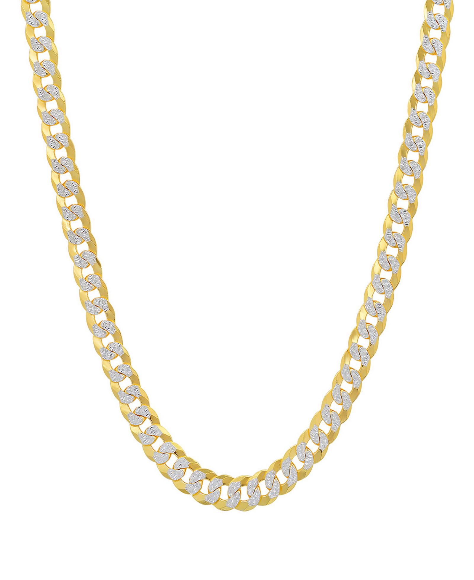 Steeltime Unisex Sterling Silver and 18K Gold Plated Diamond Cut Curb Link Necklace