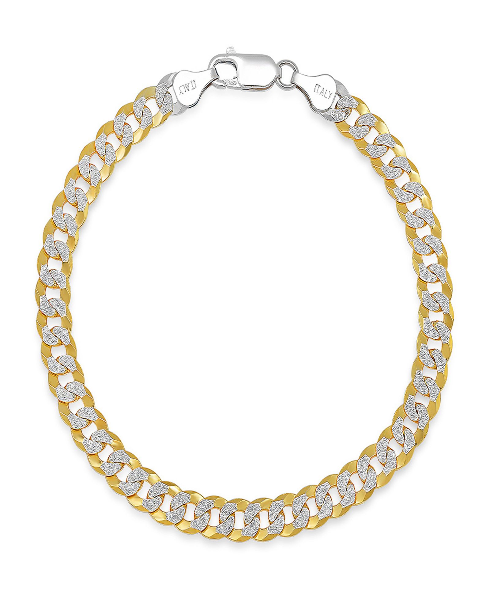 Steeltime Unisex Two-Tone Sterling Silver and 18K Gold Plated Diamond Cut Curb Link Bracelet