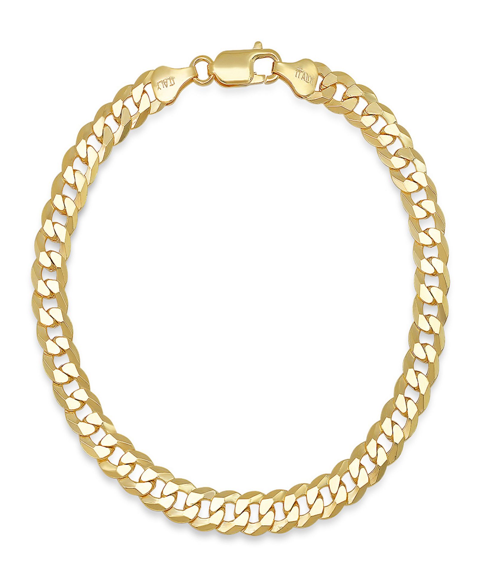 Steeltime Unisex 14K Gold Plated Sterling Silver Diamond Cut Curb Link Chain Bracelet