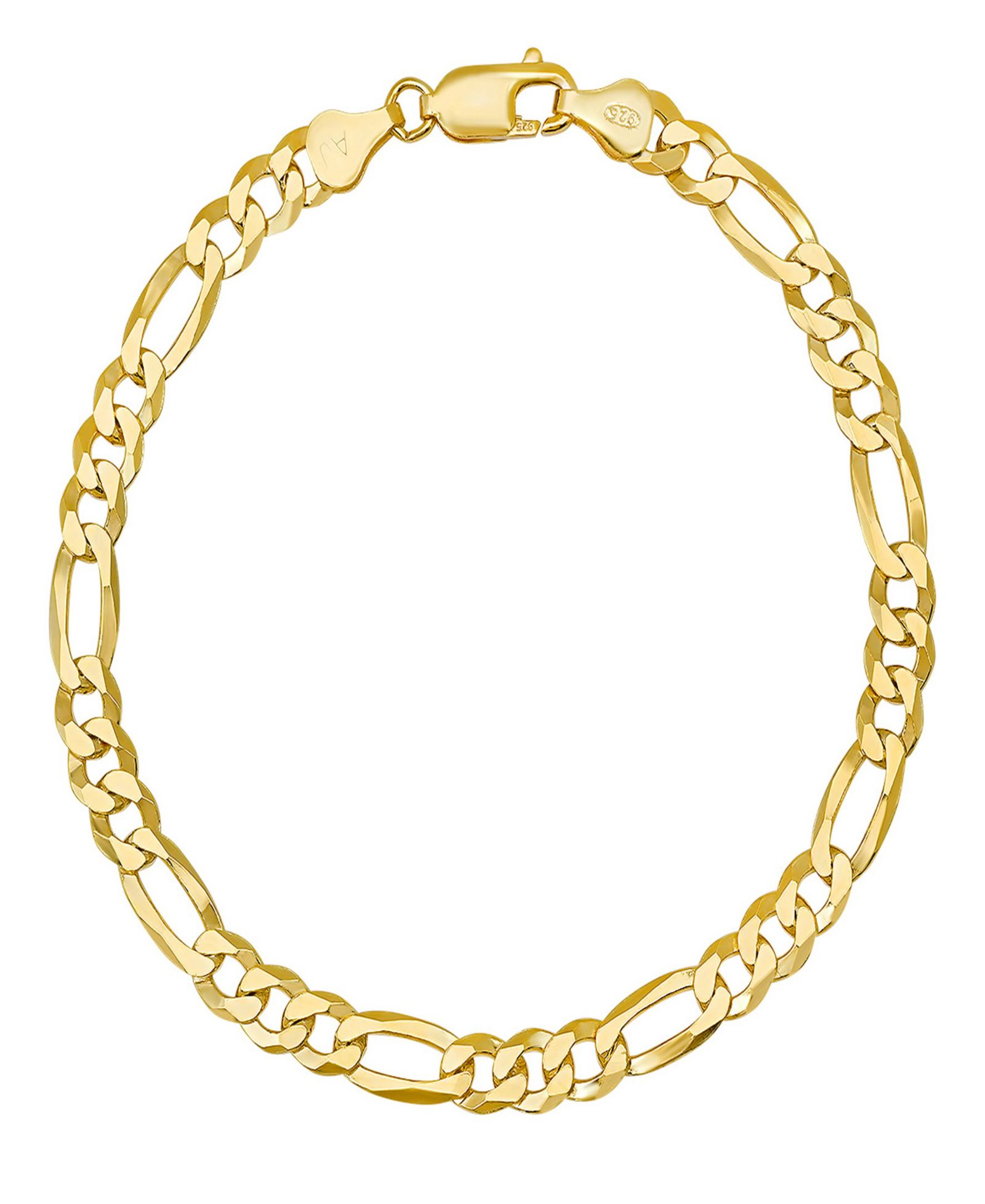 STEELTIME Унисекс браслет Figaro из стерлингового серебра с напылением 14K Gold, 8.5"