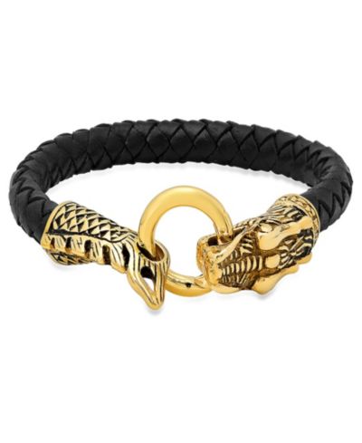 Браслет Steeltime Genuine Leather с дизайном дракона из 18K Gold-Plated Stainless-Steel